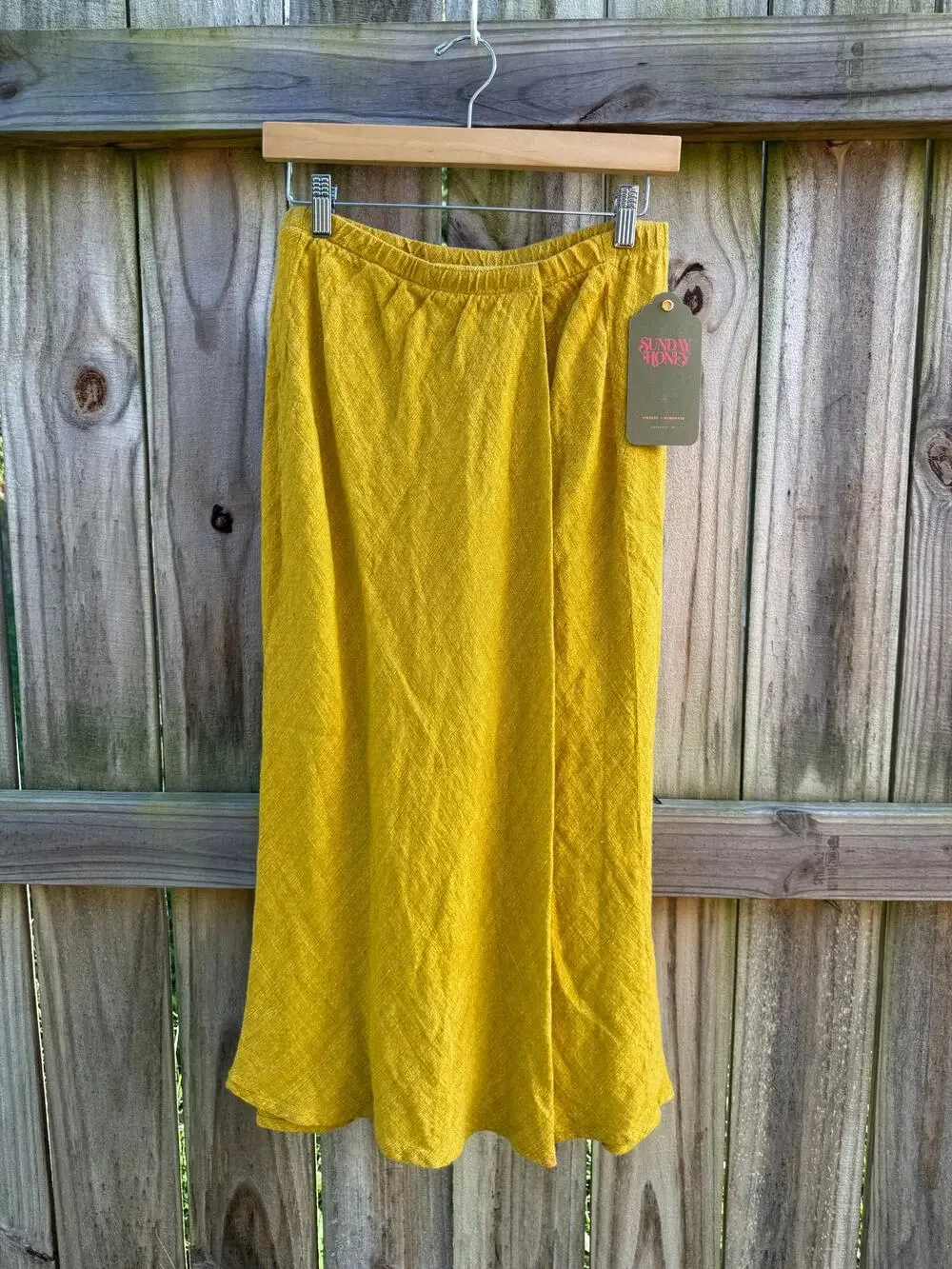 Sunday Honey Reworked Golden Linen Wrap Midi Skirt